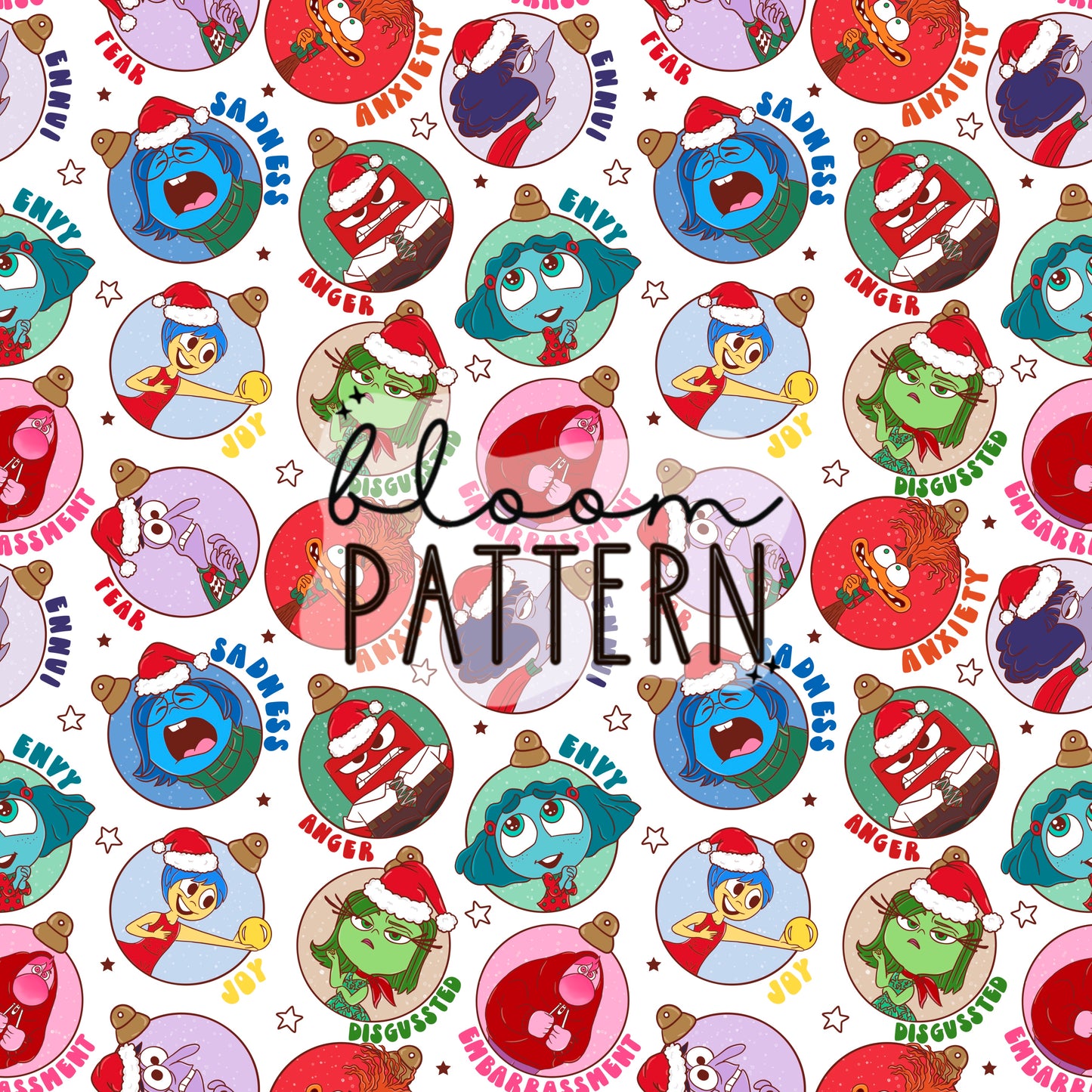 Christmas Inside Out 2 Emotions Seamless Pattern