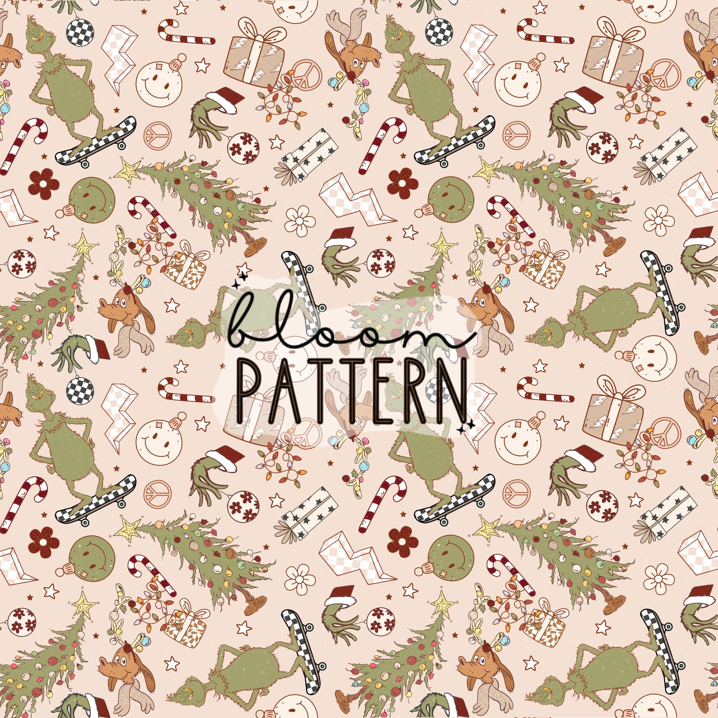 Retro Grinch Christmas Seamless Pattern