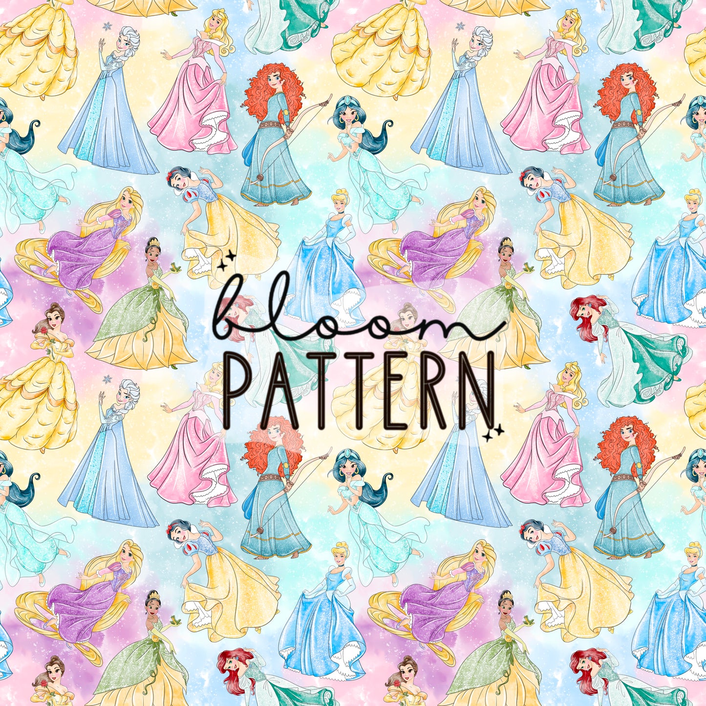 Aquarela Princess Seamless Pattern