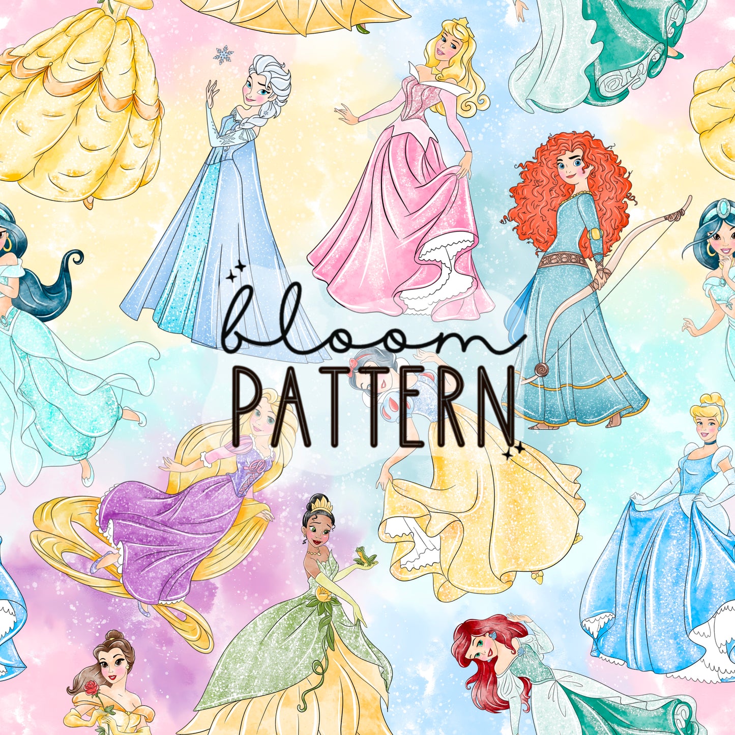 Aquarela Princess Seamless Pattern