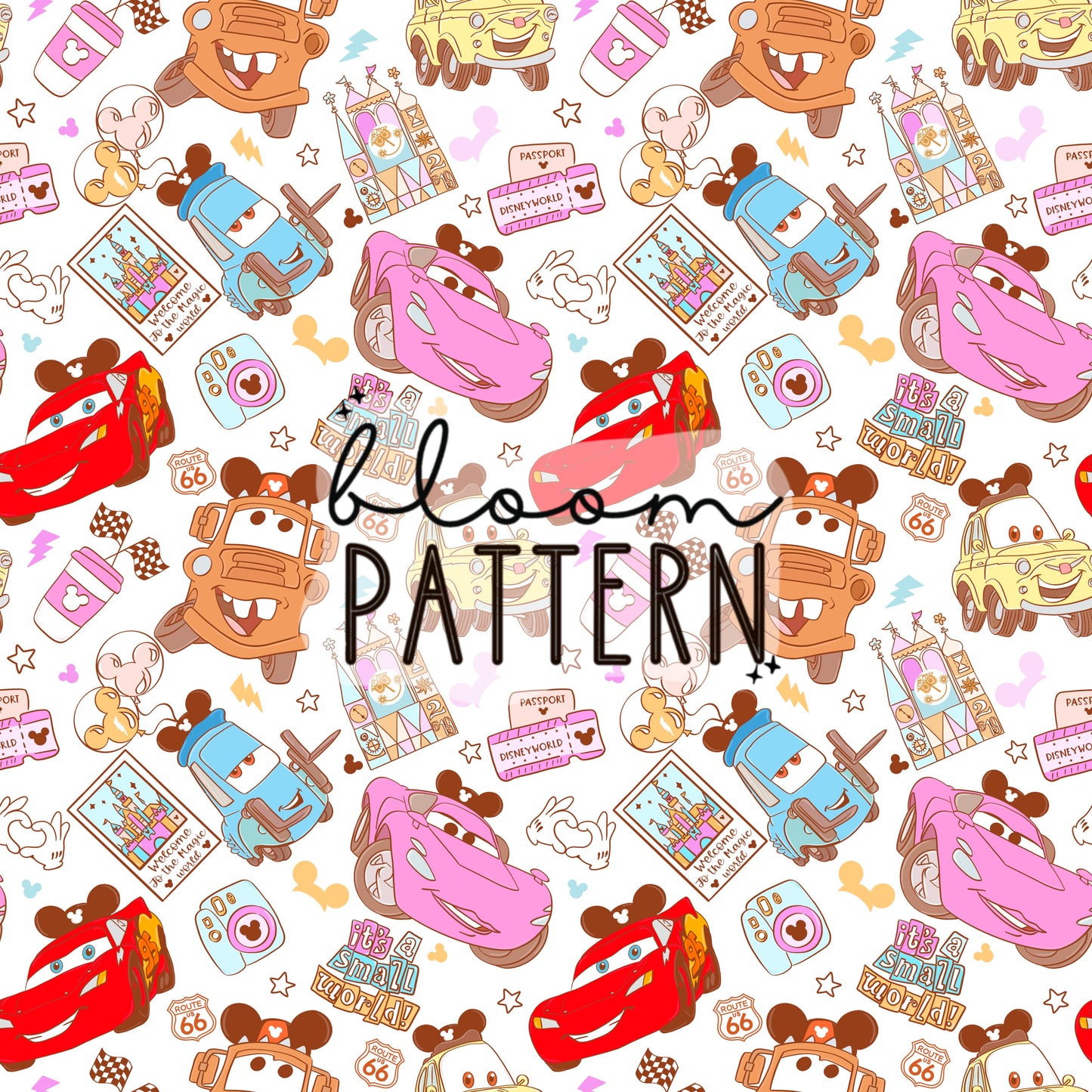 Cars Magical Pastel Snacks Seamless Pattern
