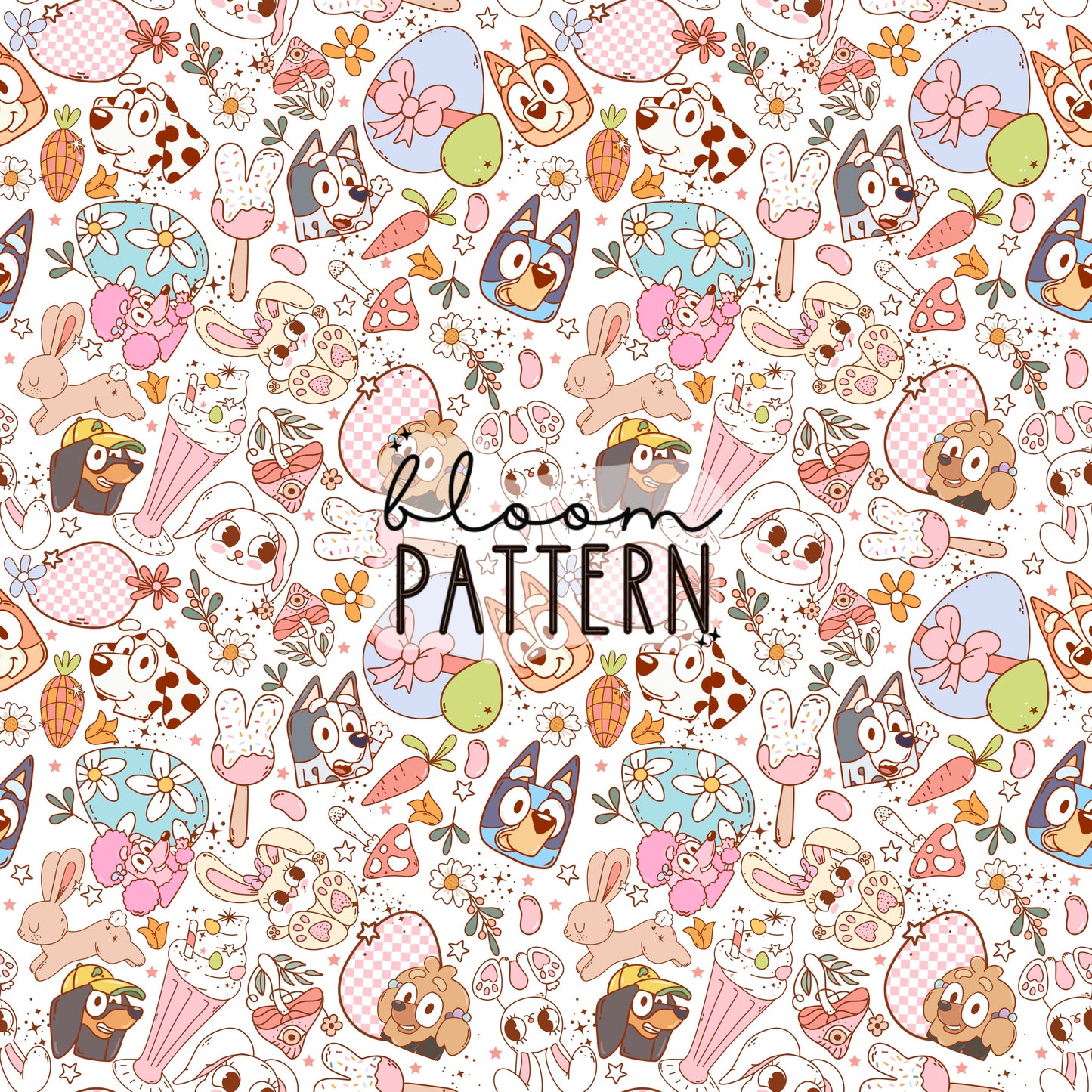 Blue Dog Easter Seamless Pattern