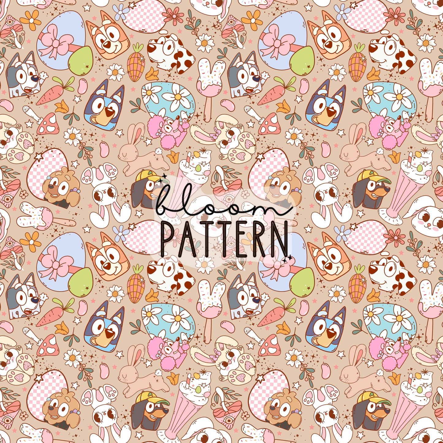Blue Dog Easter Seamless Pattern