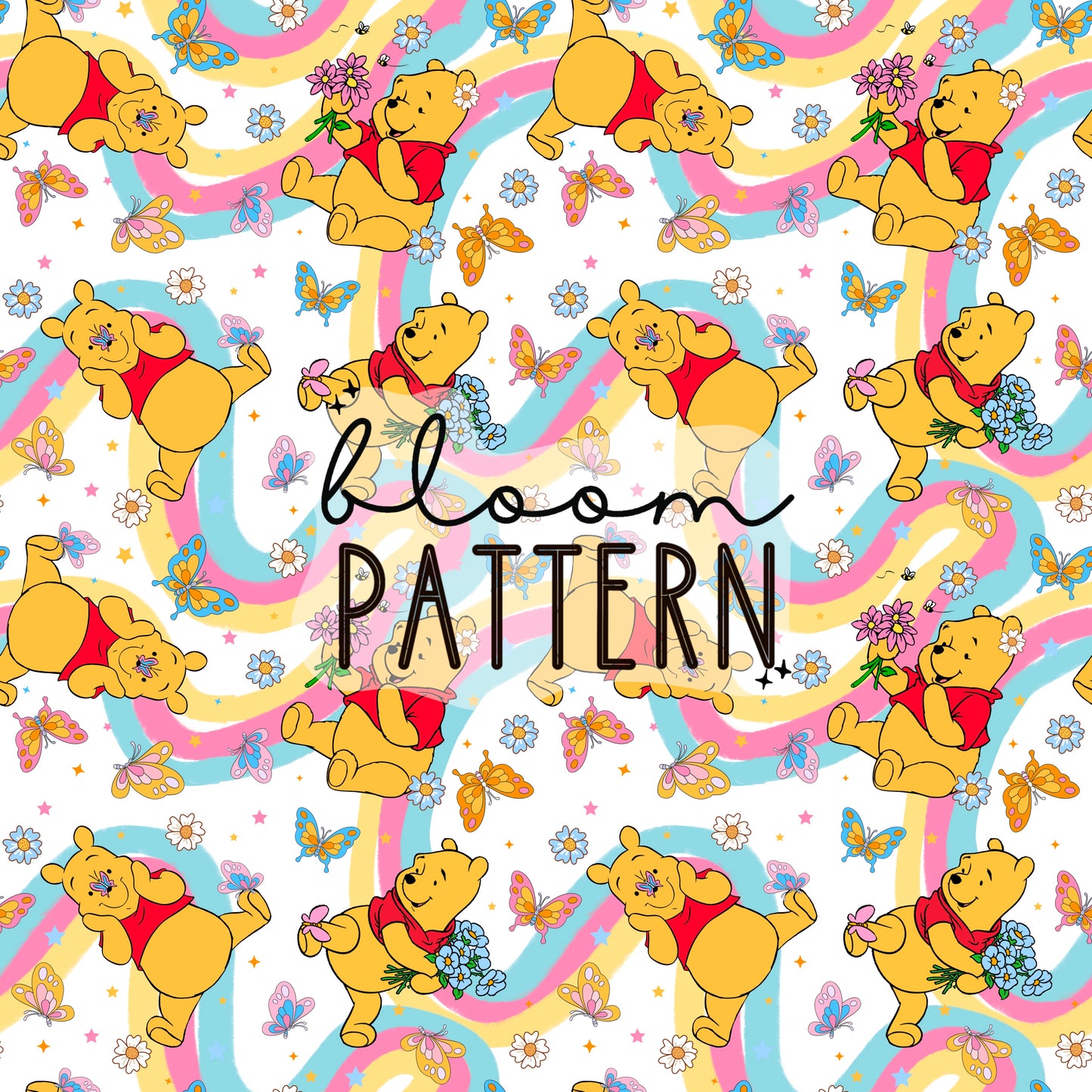 Magical Pooh Spring Seamless Pattern
