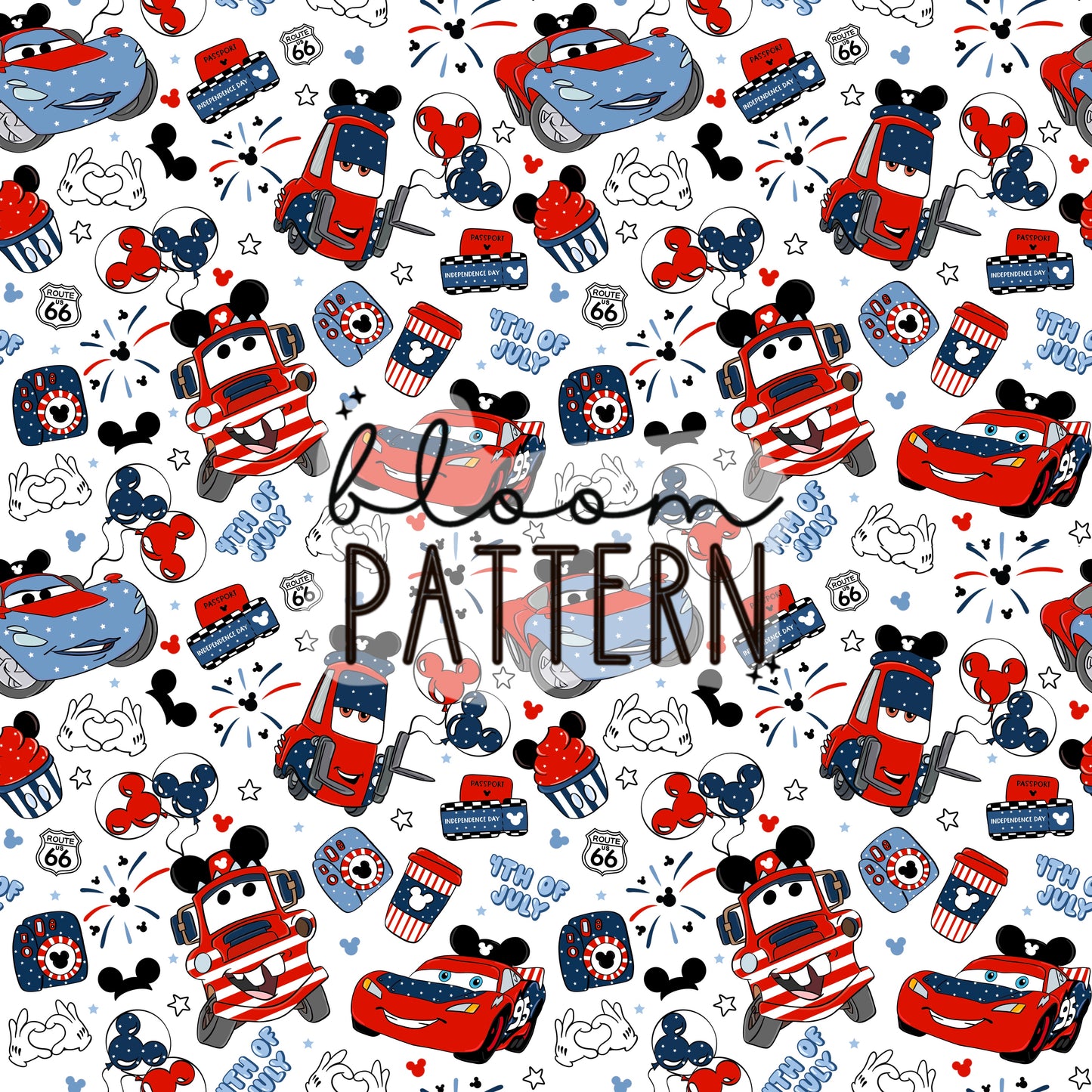 4th of july Cars Retro Seamless Pattern