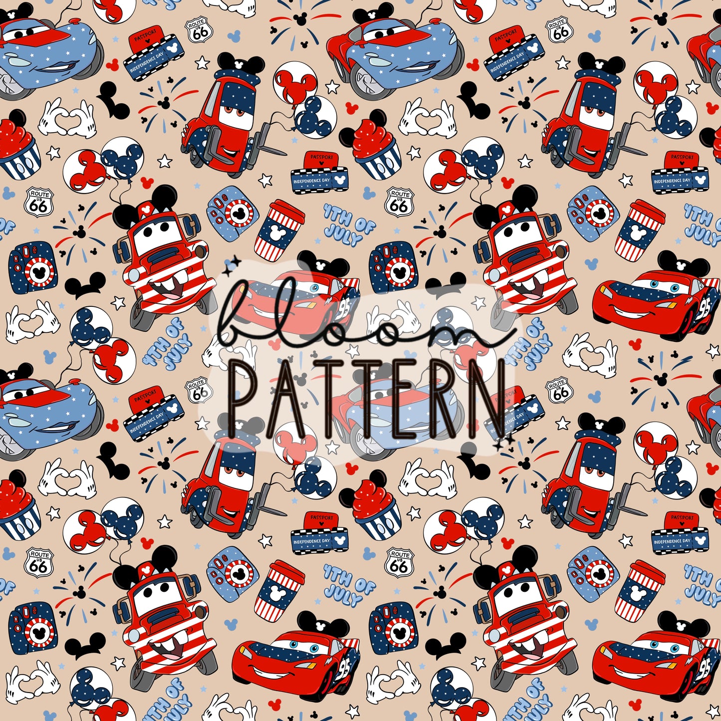 4th of july Cars Retro Seamless Pattern