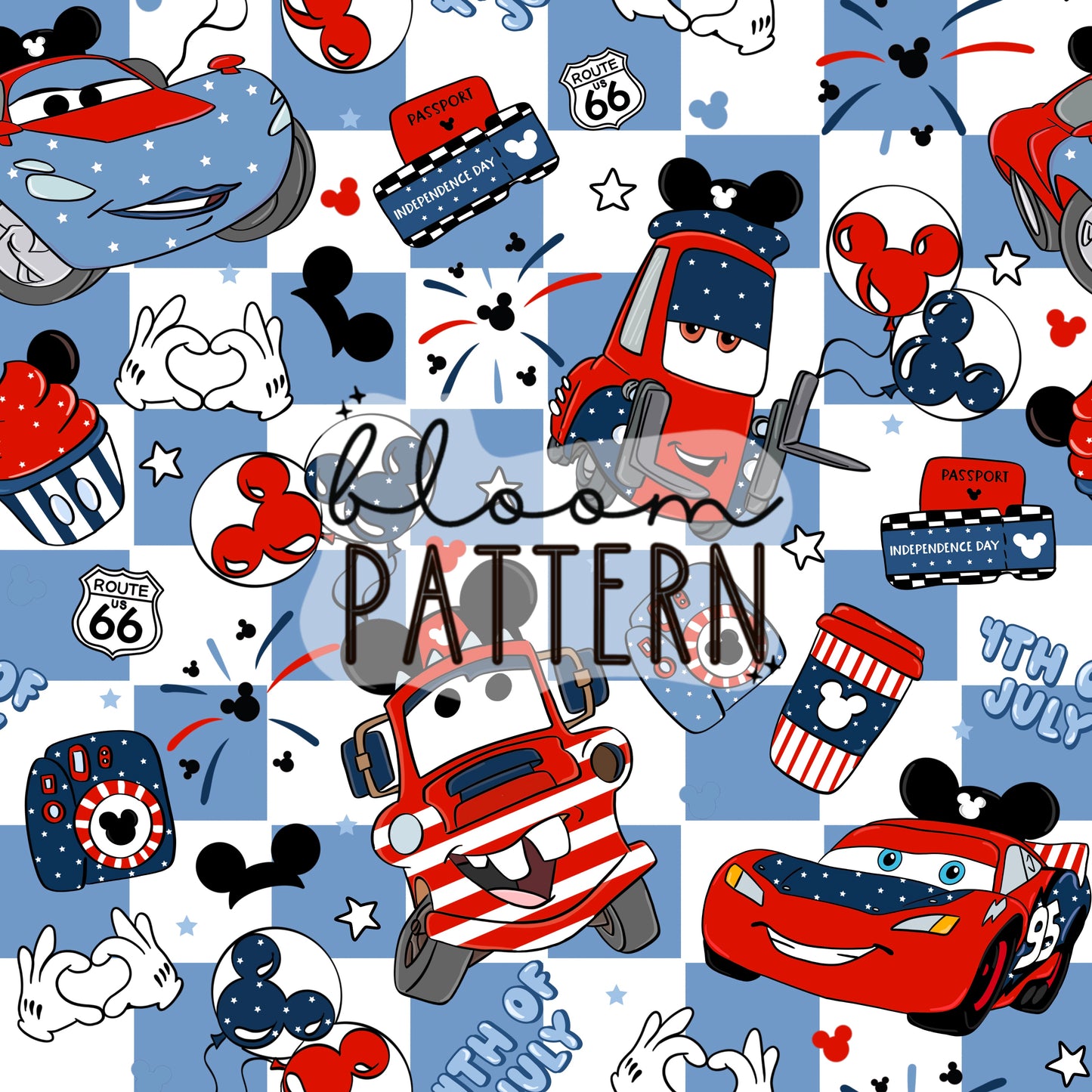 4th of july Cars Retro Seamless Pattern