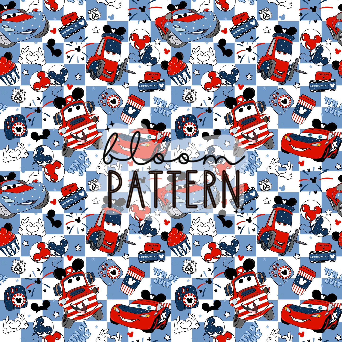 4th of july Cars Retro Seamless Pattern