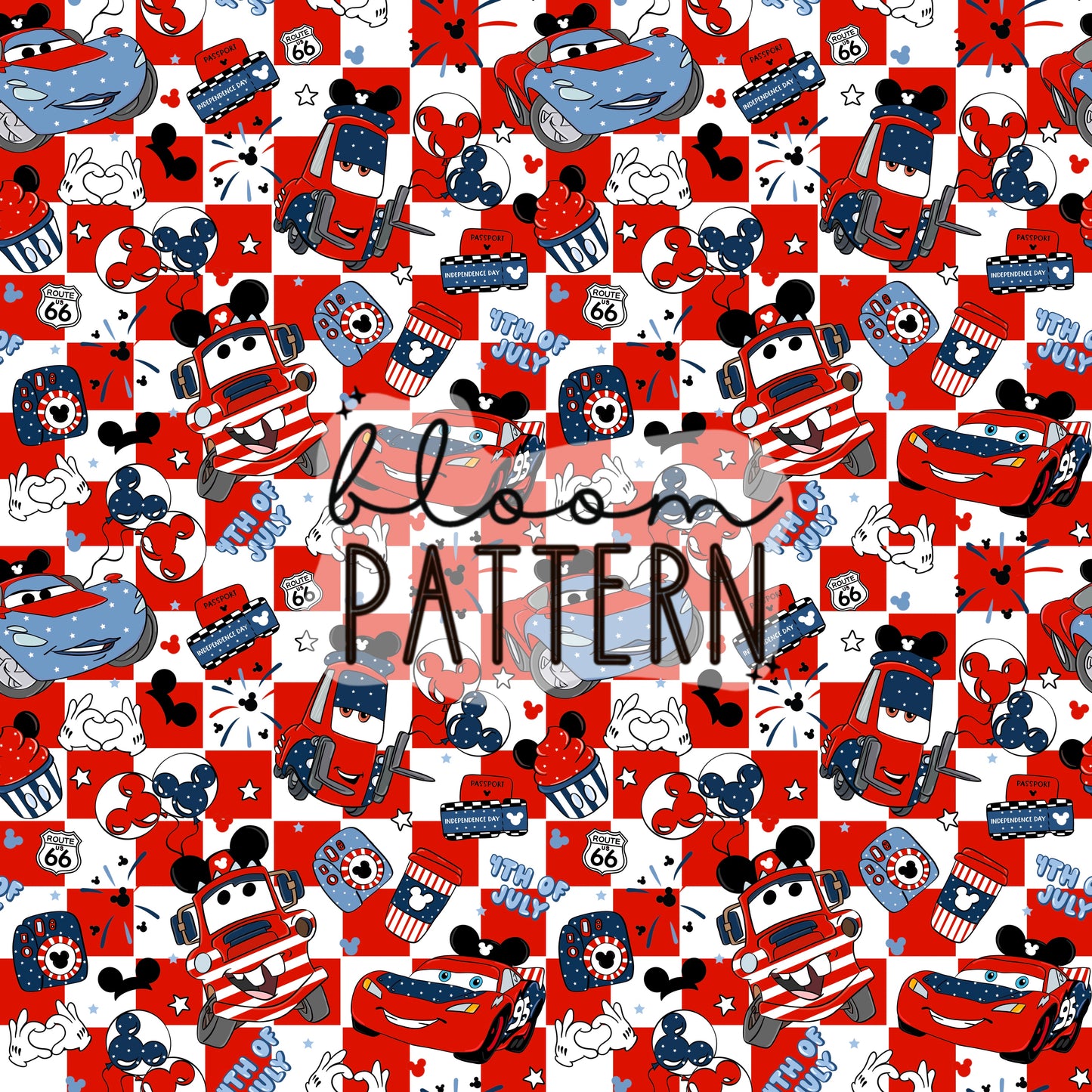 4th of july Cars Retro Seamless Pattern