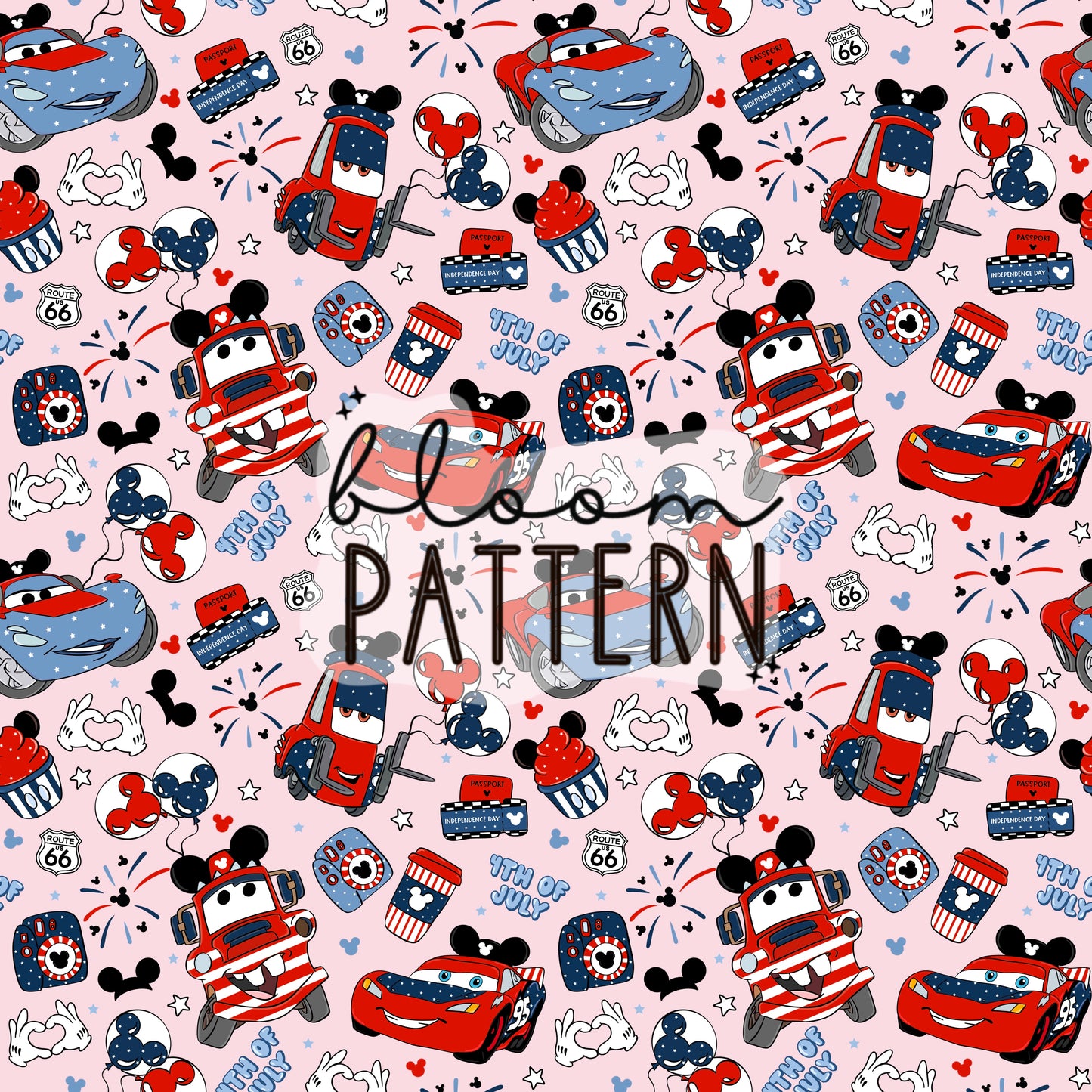 4th of july Cars Retro Seamless Pattern