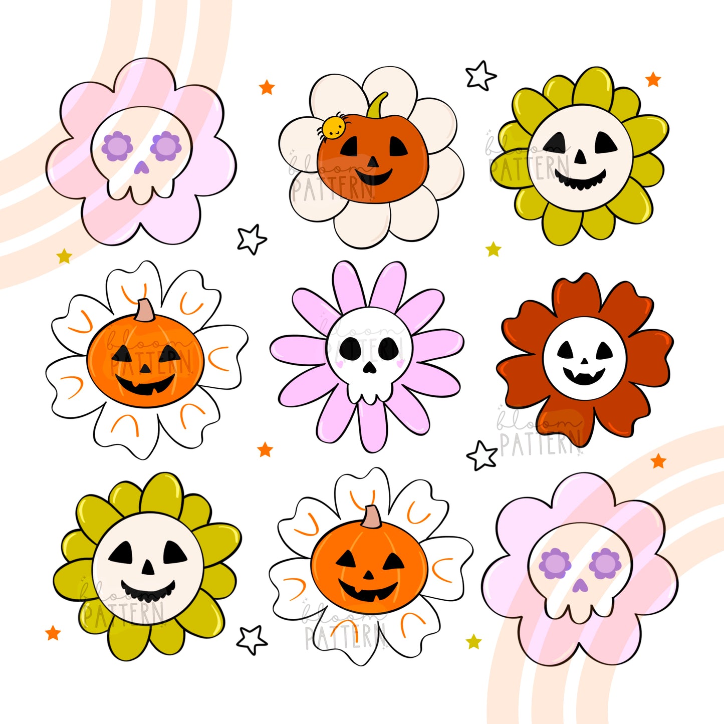 Pumpkin Halloween Flower Sublimation Design