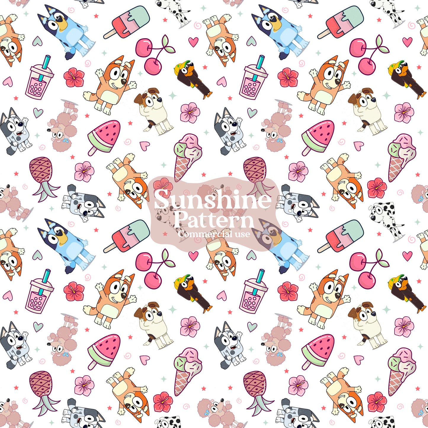 Blue Dog Summer Seamless Pattern