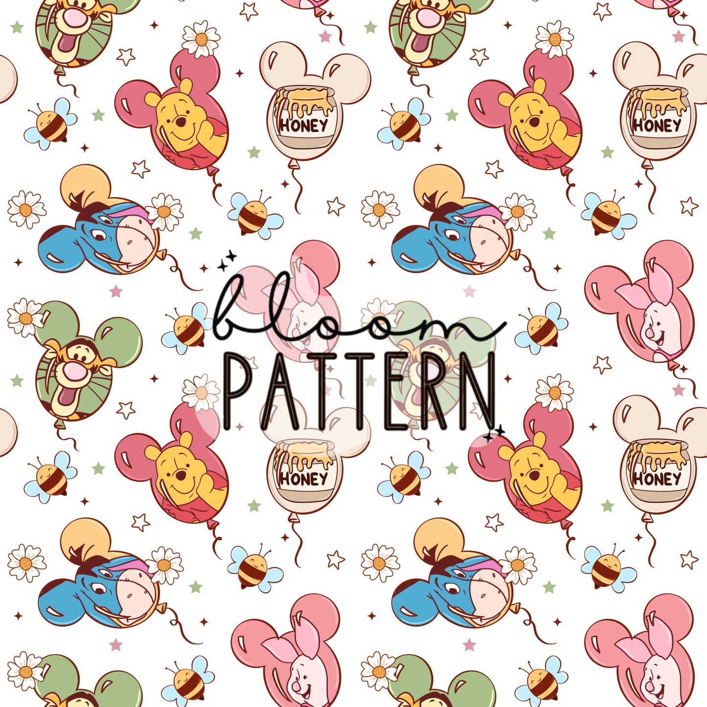 Magical Pooh Spring Seamless Pattern