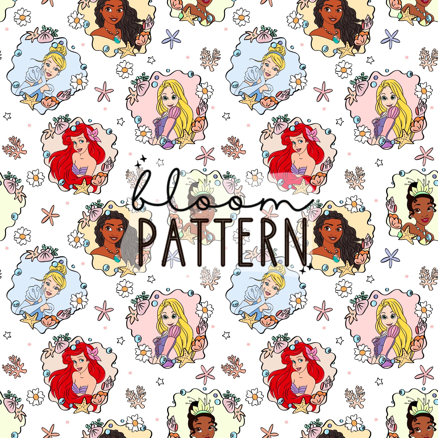 Princess Beach Summer Seamless Pattern