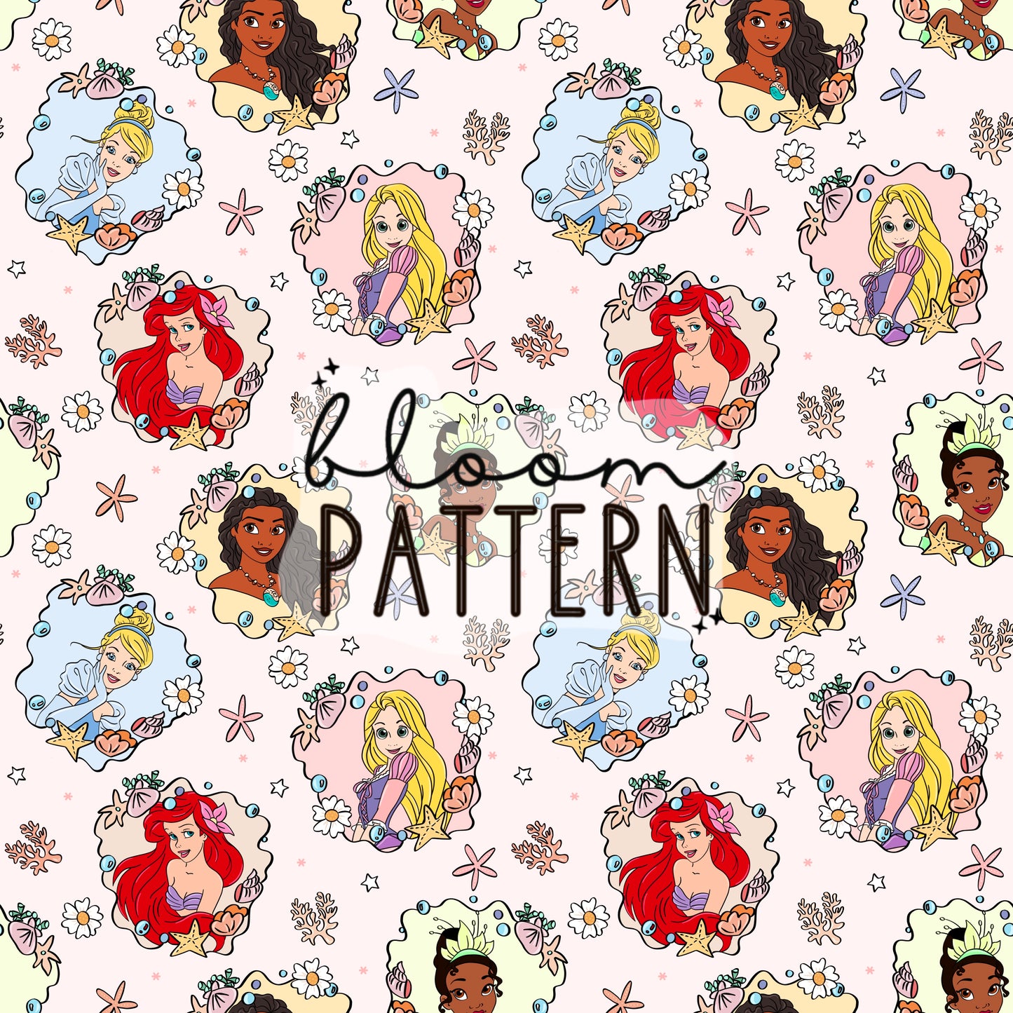 Princess Beach Summer Seamless Pattern