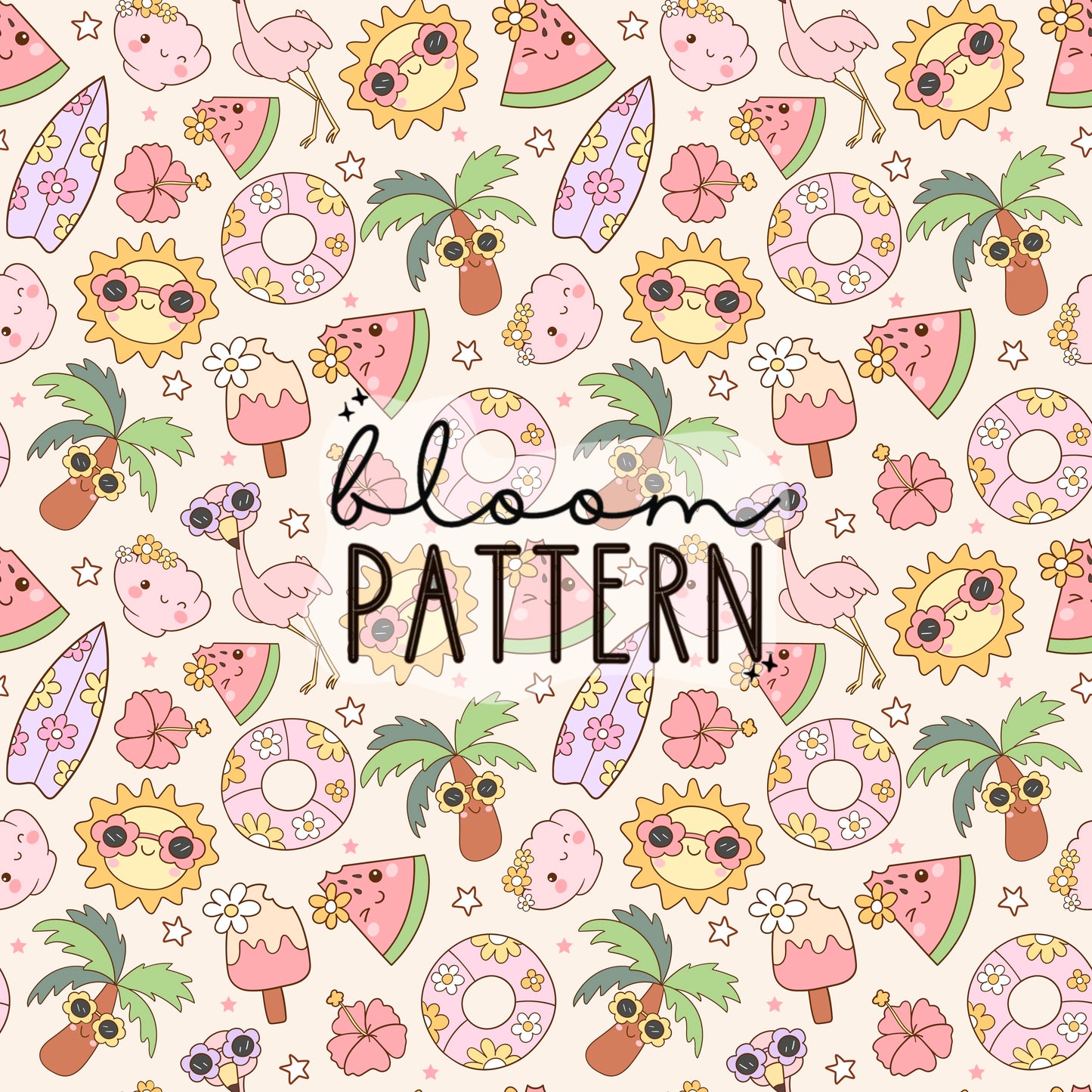 Cute Tropical Summer Seamless | Beige background