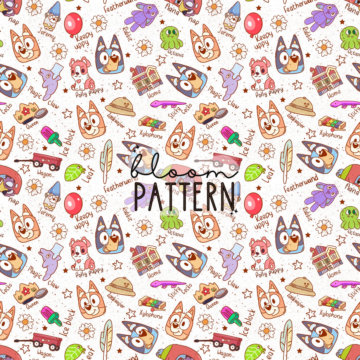 Blue Dog Cute Flower Seamless Pattern