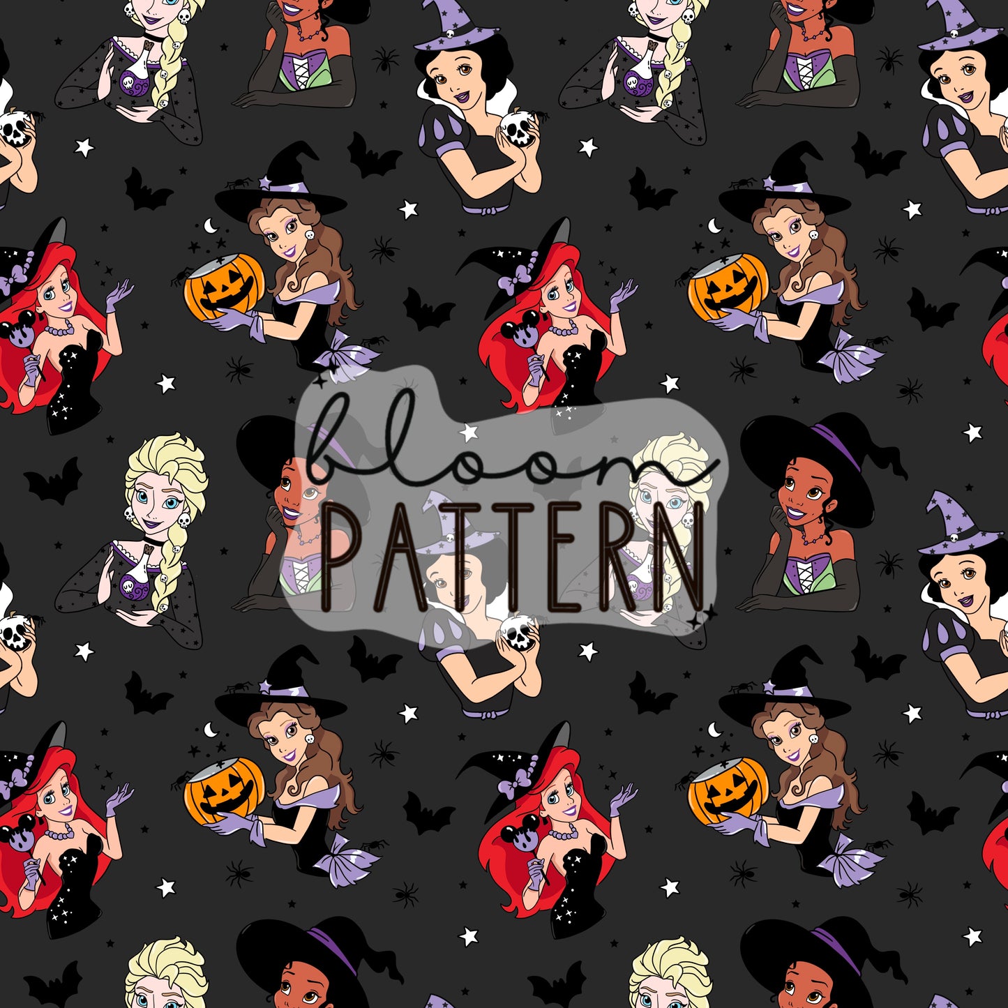 Magical Halloween Princess Seamless Pattern