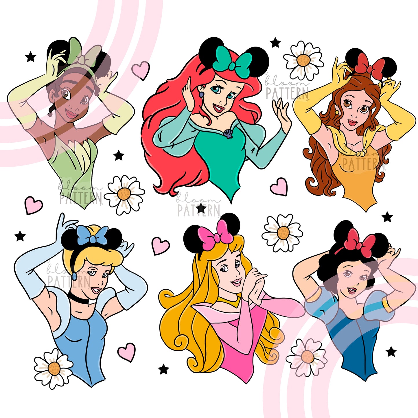 Magical Princess Mouse Ears Seamless Pattern