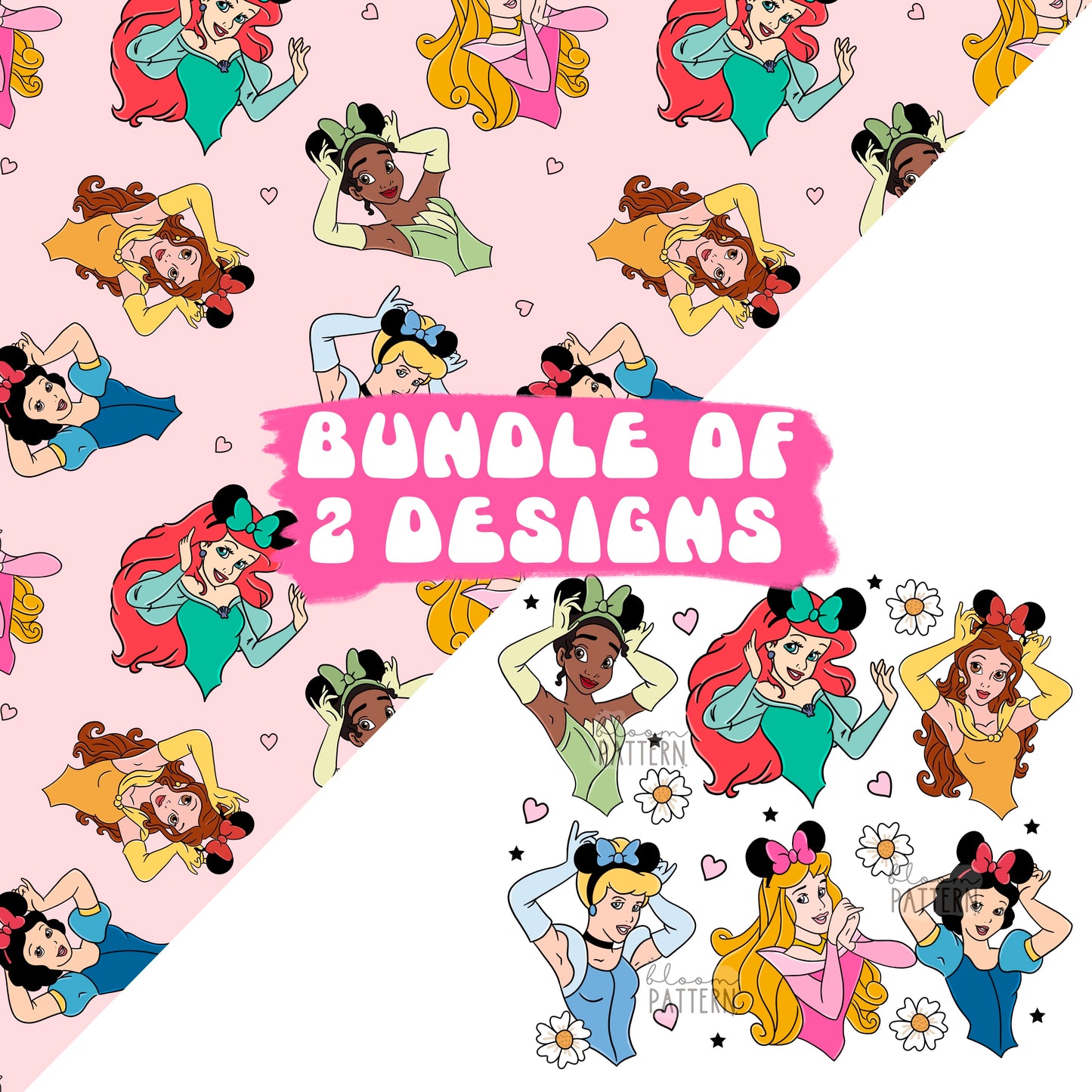 Bundle of 2 Magical Princess Mouse Ears Seamless Pattern