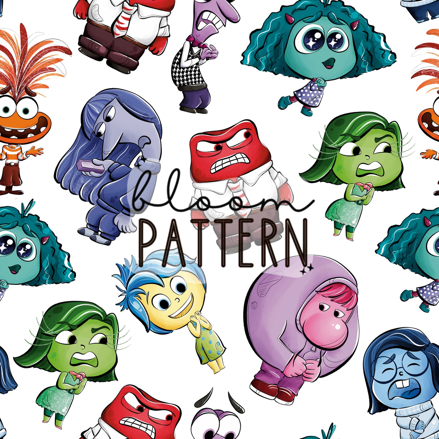 Inside Out 2 Emotions Seamless Pattern