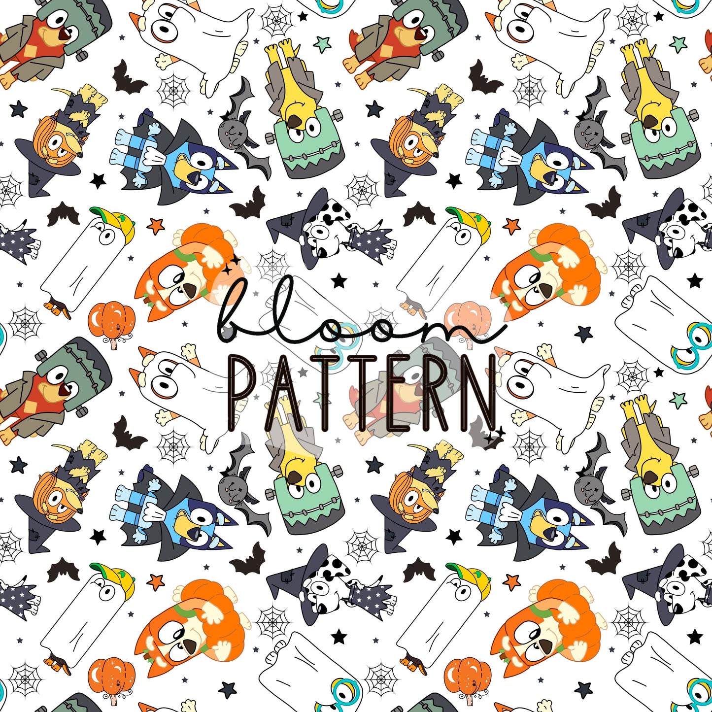 Halloween Blue Dog Spring Seamless Pattern