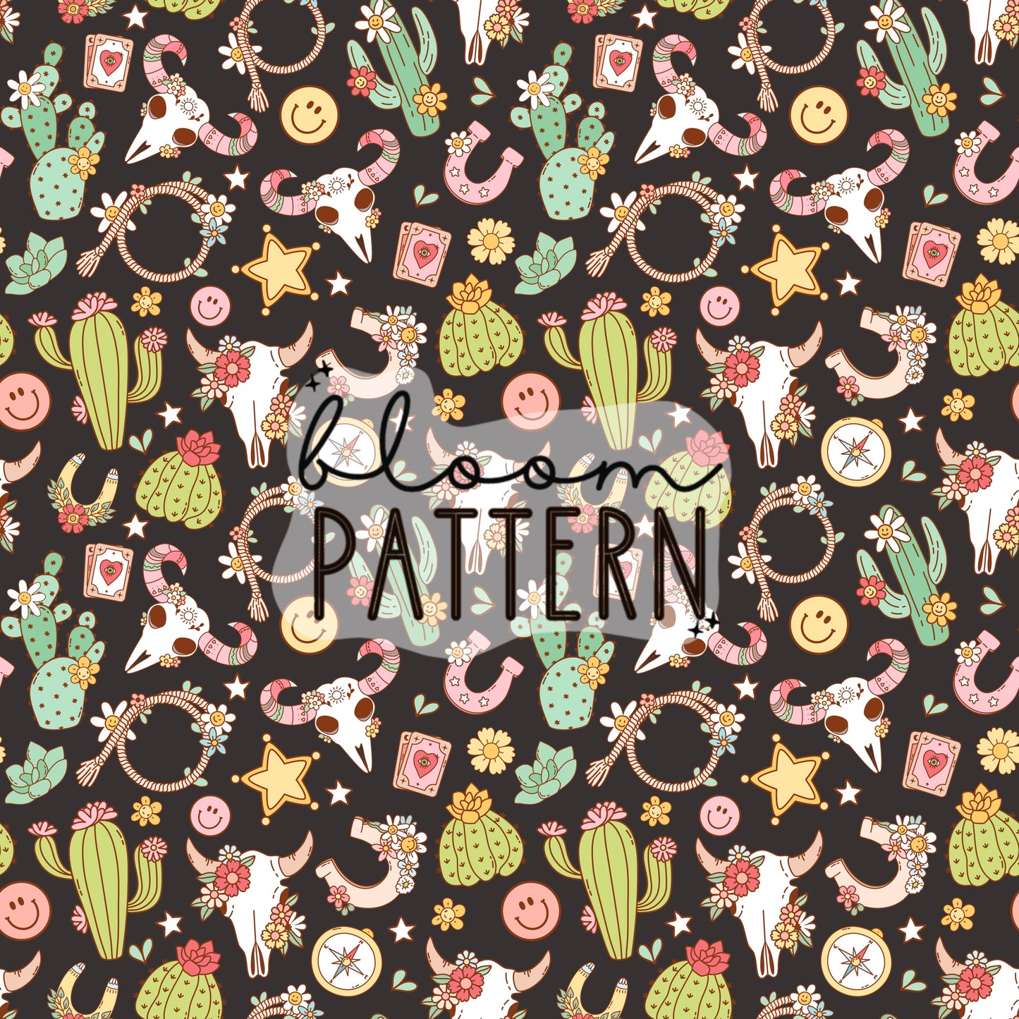 Retro Western Floral Seamless Pattern