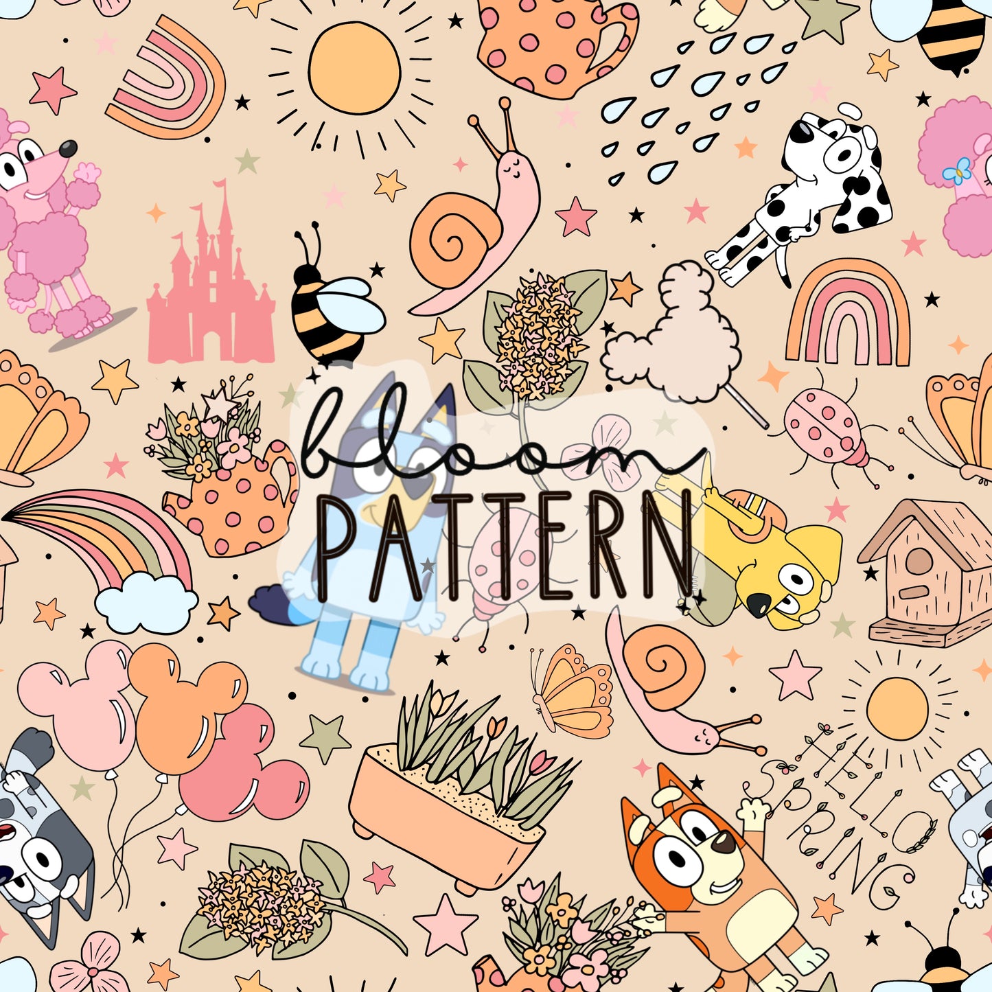 Blue Dog Spring Seamless Pattern