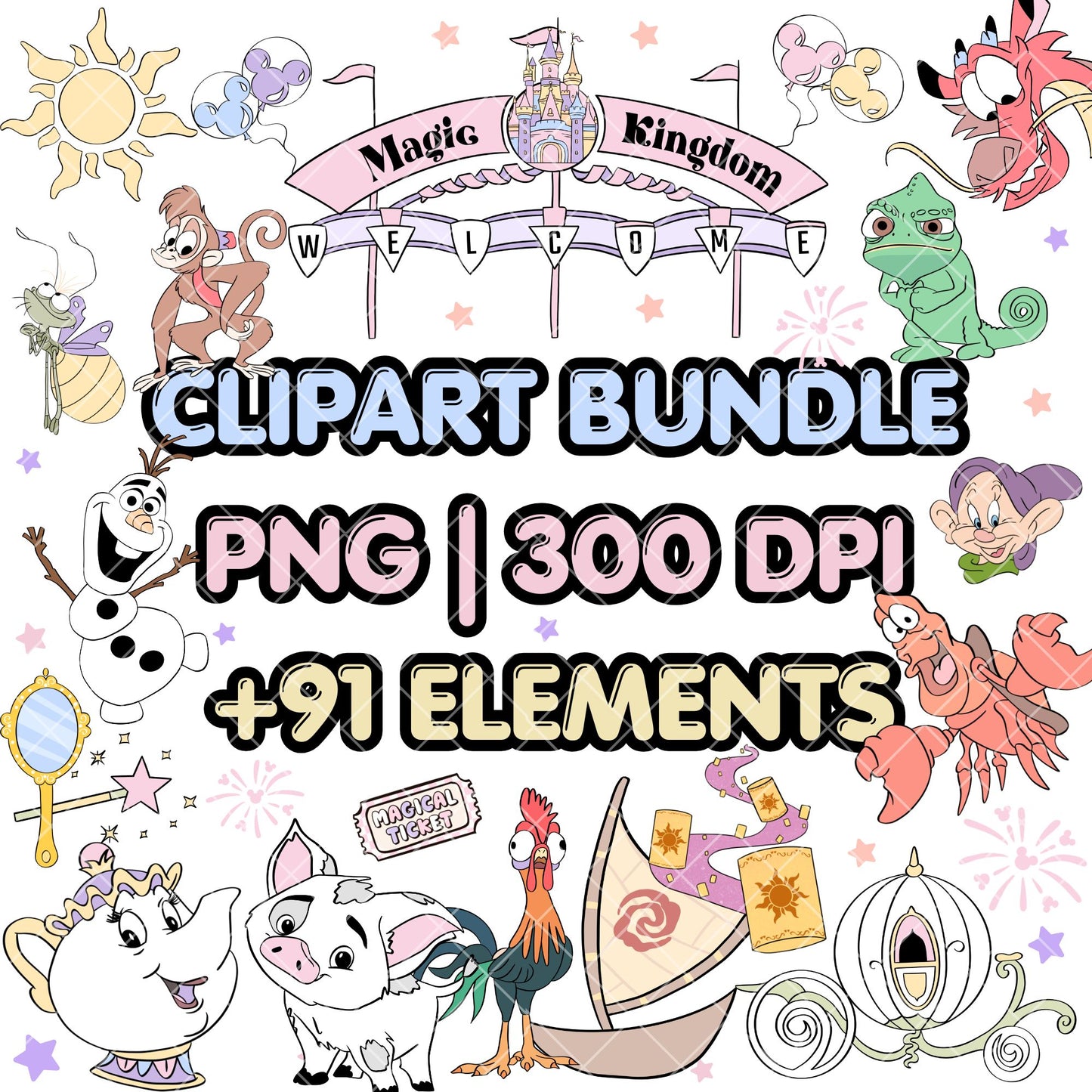 Princess Clipart Pastel | Disney Trip Clipart
