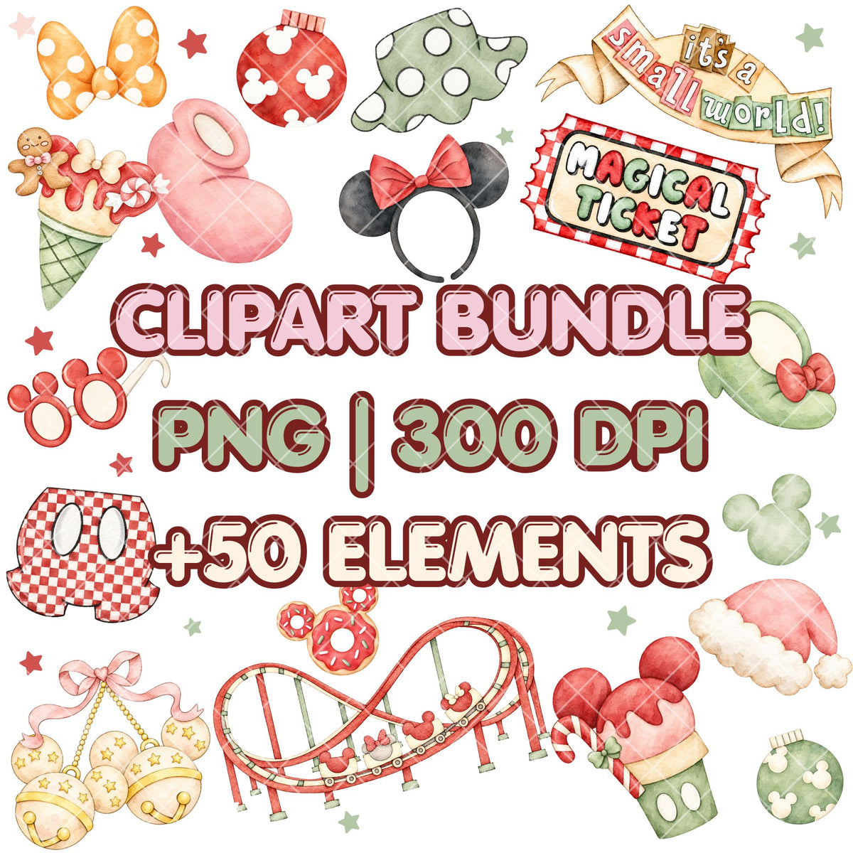 Watercolor Christmas Clipart Pastel | Disney Trip Clipart