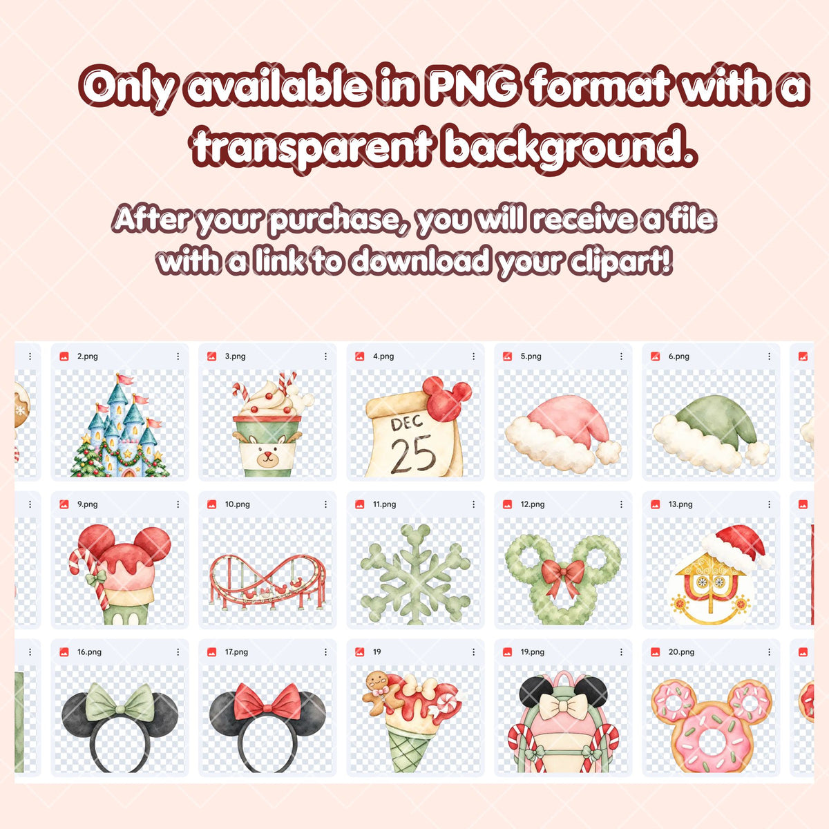 Watercolor Christmas Clipart Pastel | Disney Trip Clipart