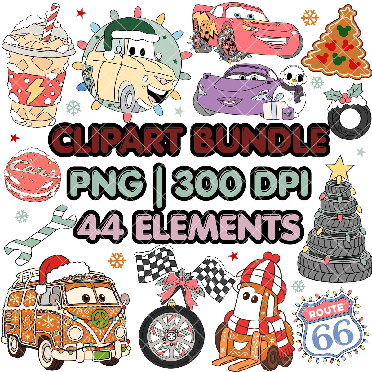 Cars Christmas Clipart Pastel | Disney Trip Clipart