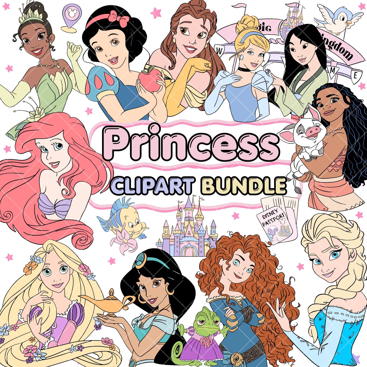 Princess Clipart Pastel | Disney Trip Clipart