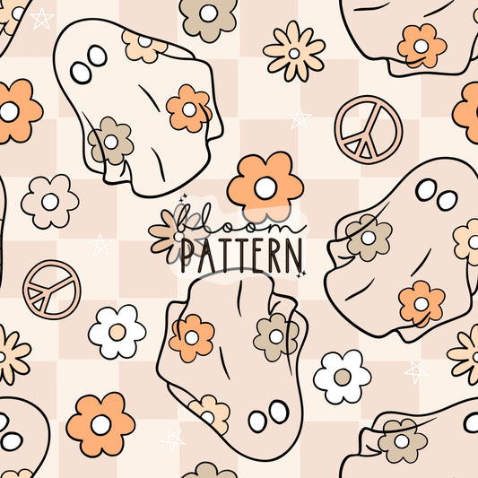 Halloween Spooky Flower Seamless Pattern