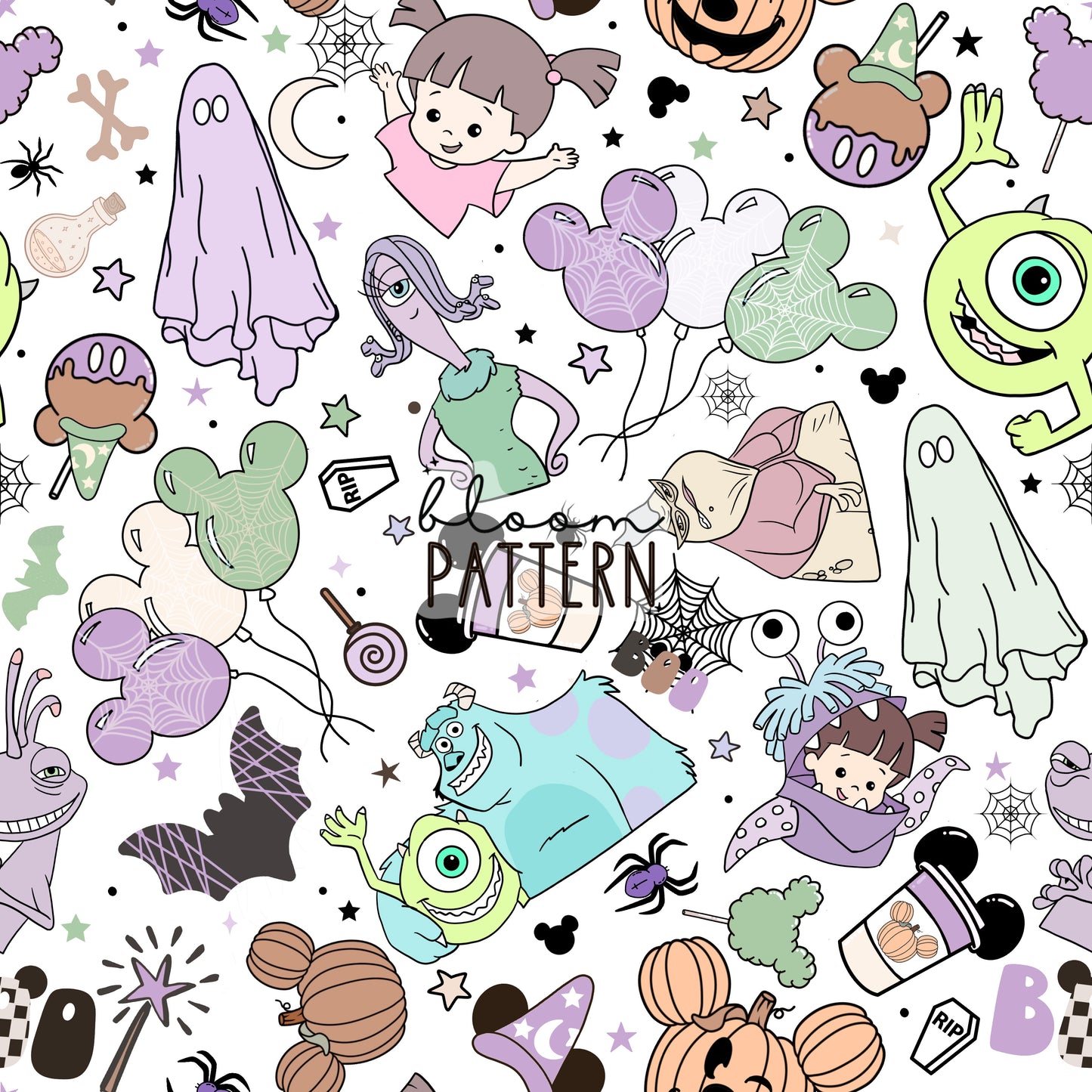 Monsters Halloween Spooky Seamless Pattern