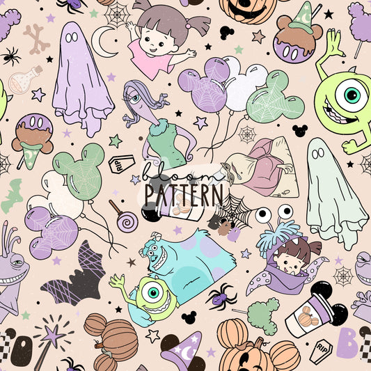 Monsters Halloween Spooky Seamless Pattern