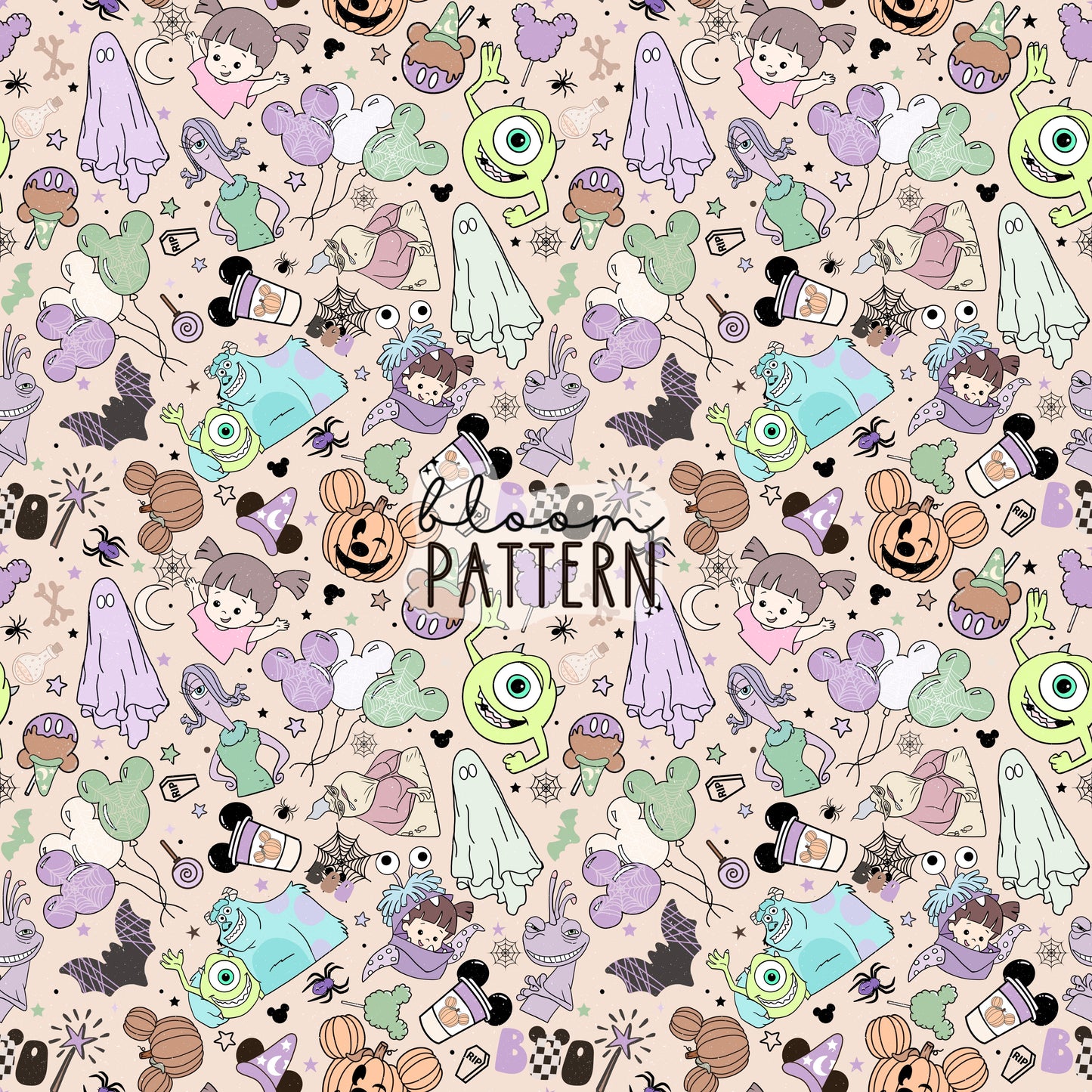 Monsters Halloween Spooky Seamless Pattern