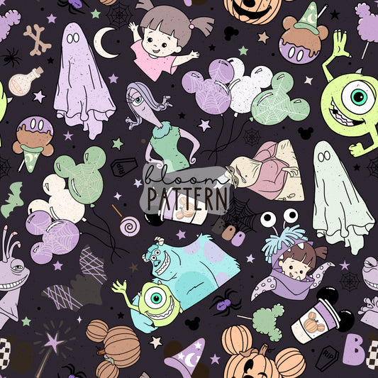 Monsters Halloween Spooky Seamless Pattern