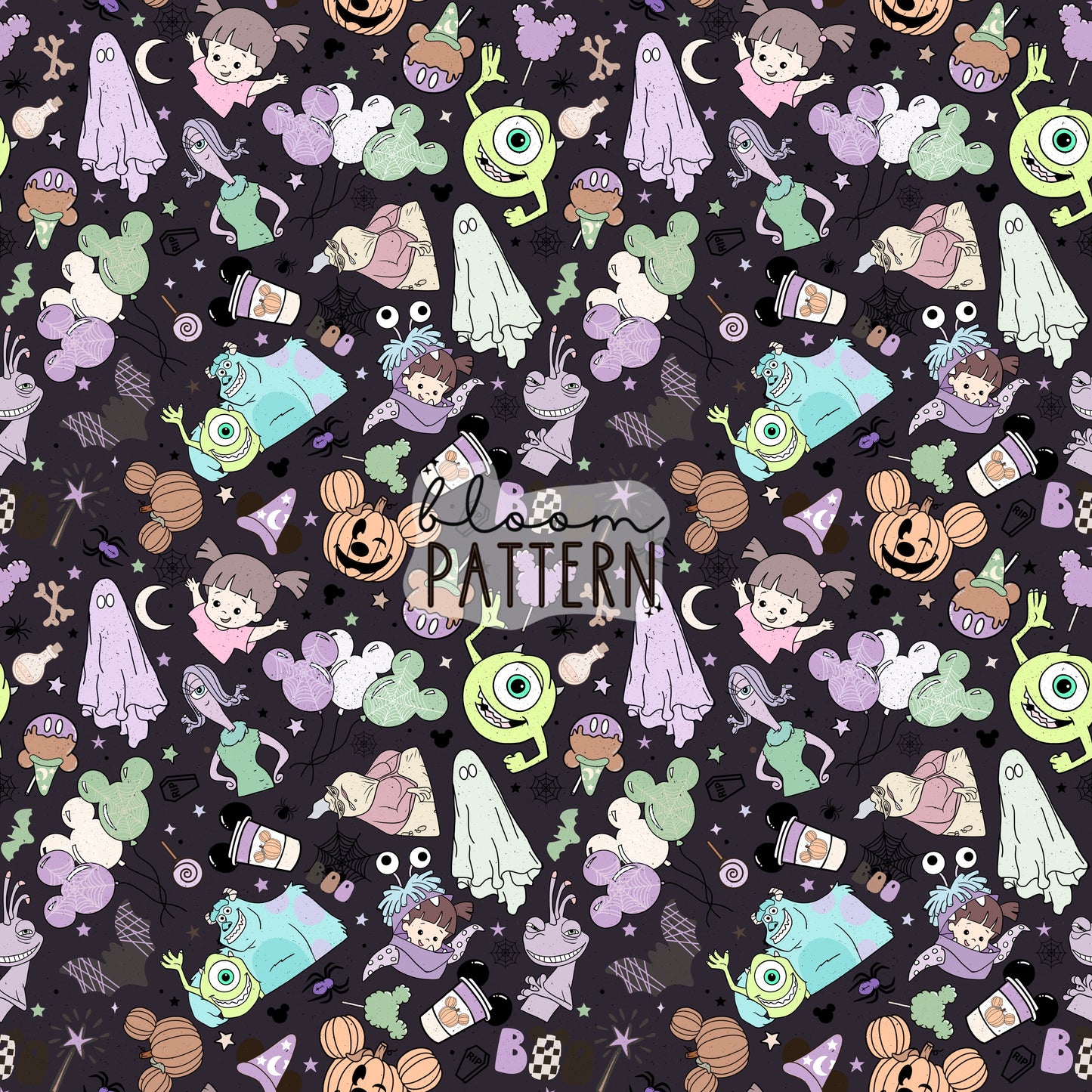 Monsters Halloween Spooky Seamless Pattern