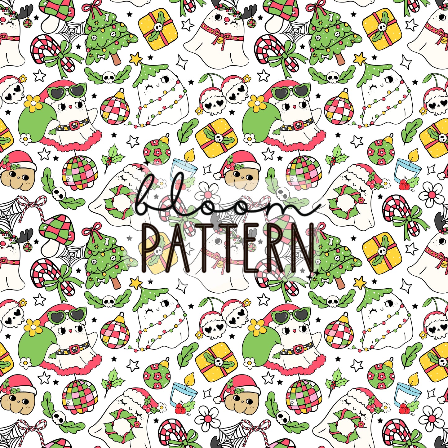 Ghost Christmas Seamless Pattern