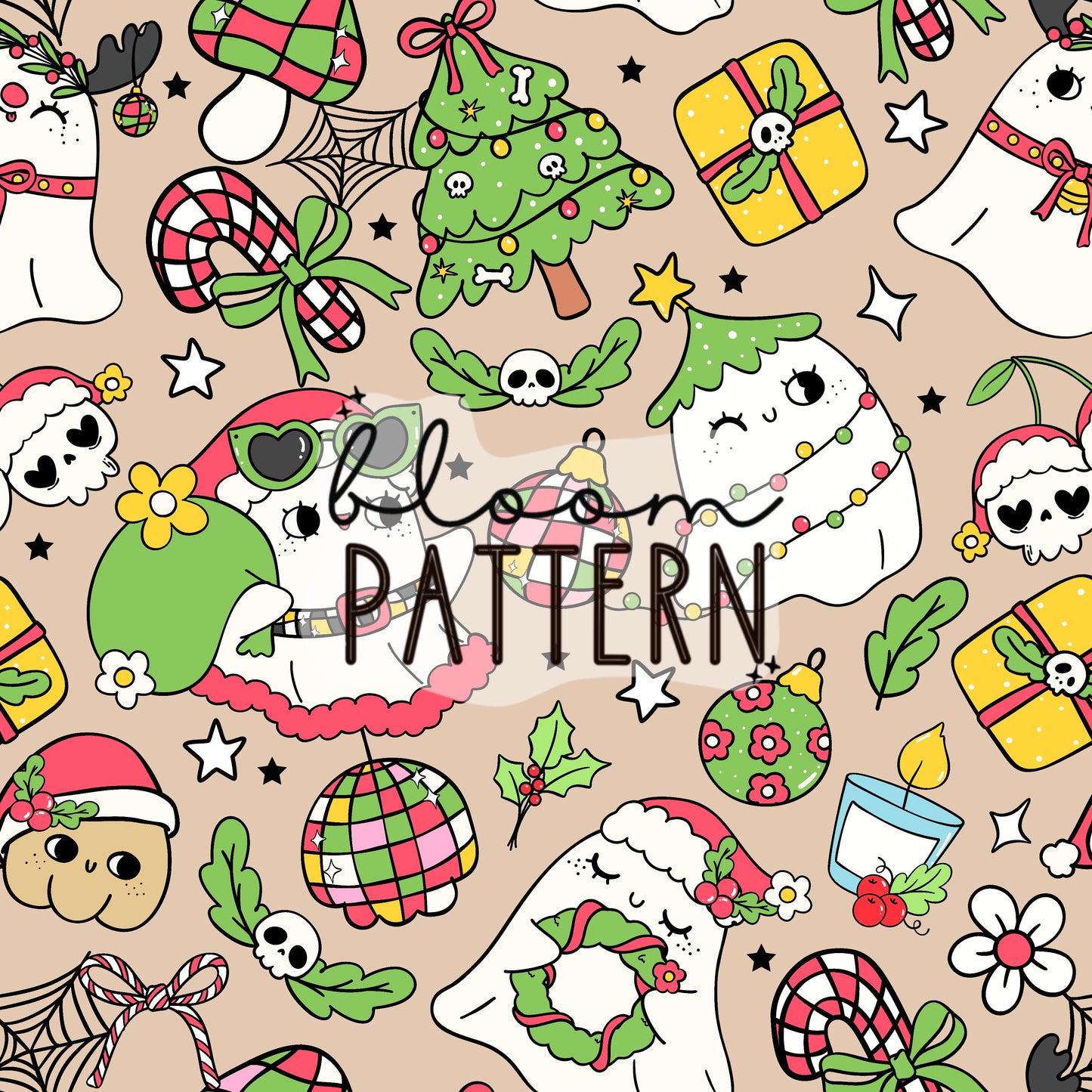 Ghost Christmas Seamless Pattern