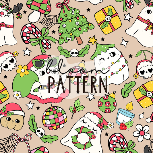 Ghost Christmas Seamless Pattern