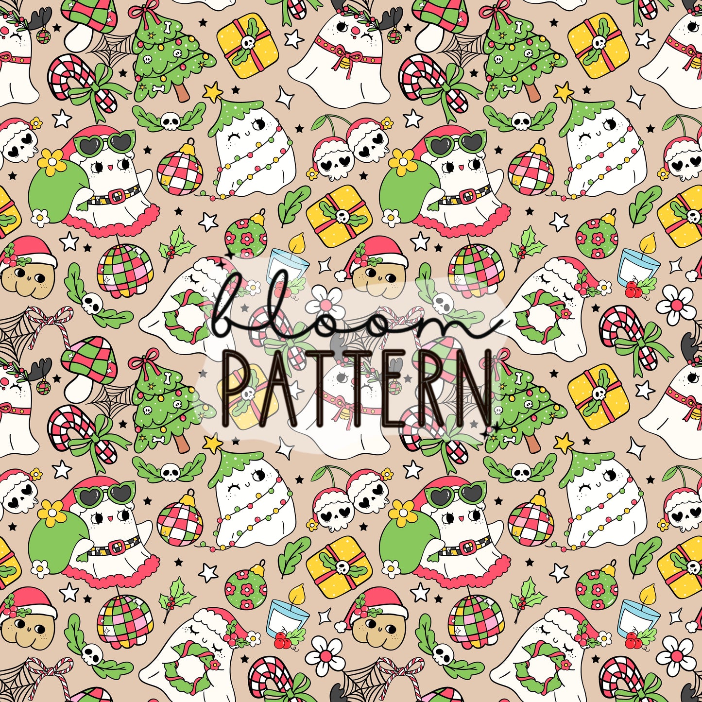 Ghost Christmas Seamless Pattern