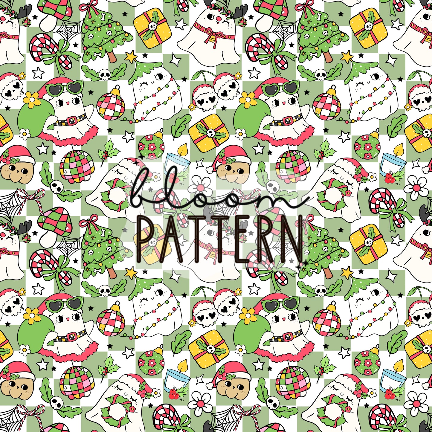 Ghost Christmas Seamless Pattern