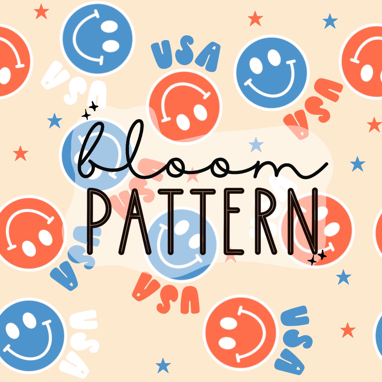 4th of july Smiley Face Retro Seamless Pattern
