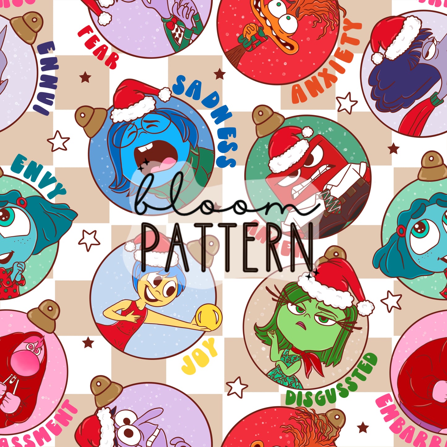 Christmas Inside Out 2 Emotions Seamless Pattern