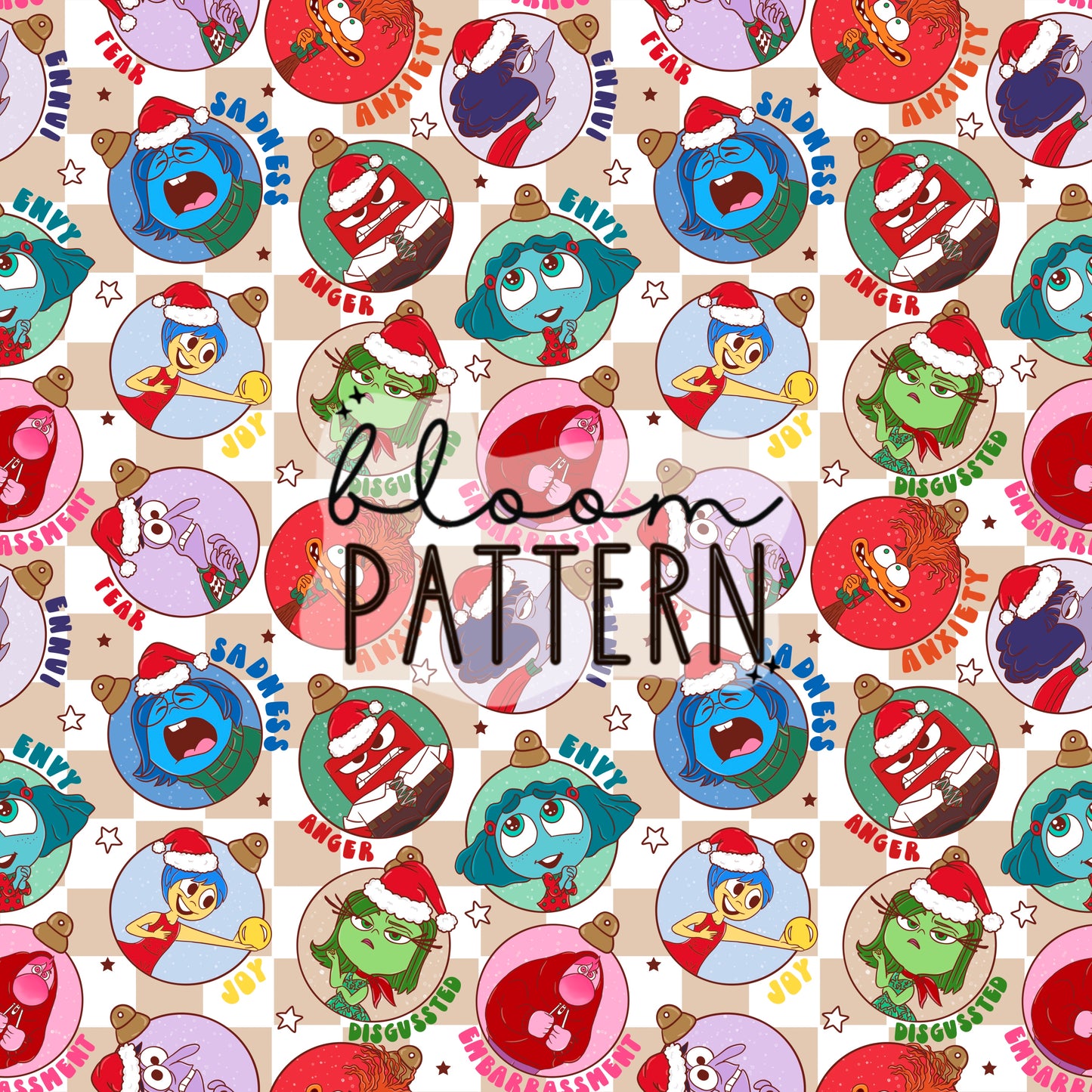 Christmas Inside Out 2 Emotions Seamless Pattern