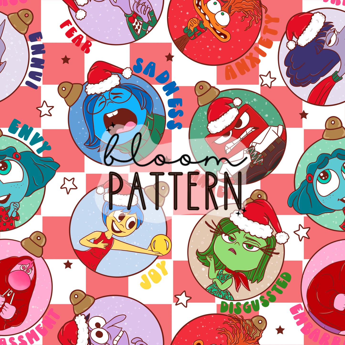 Christmas Inside Out 2 Emotions Seamless Pattern