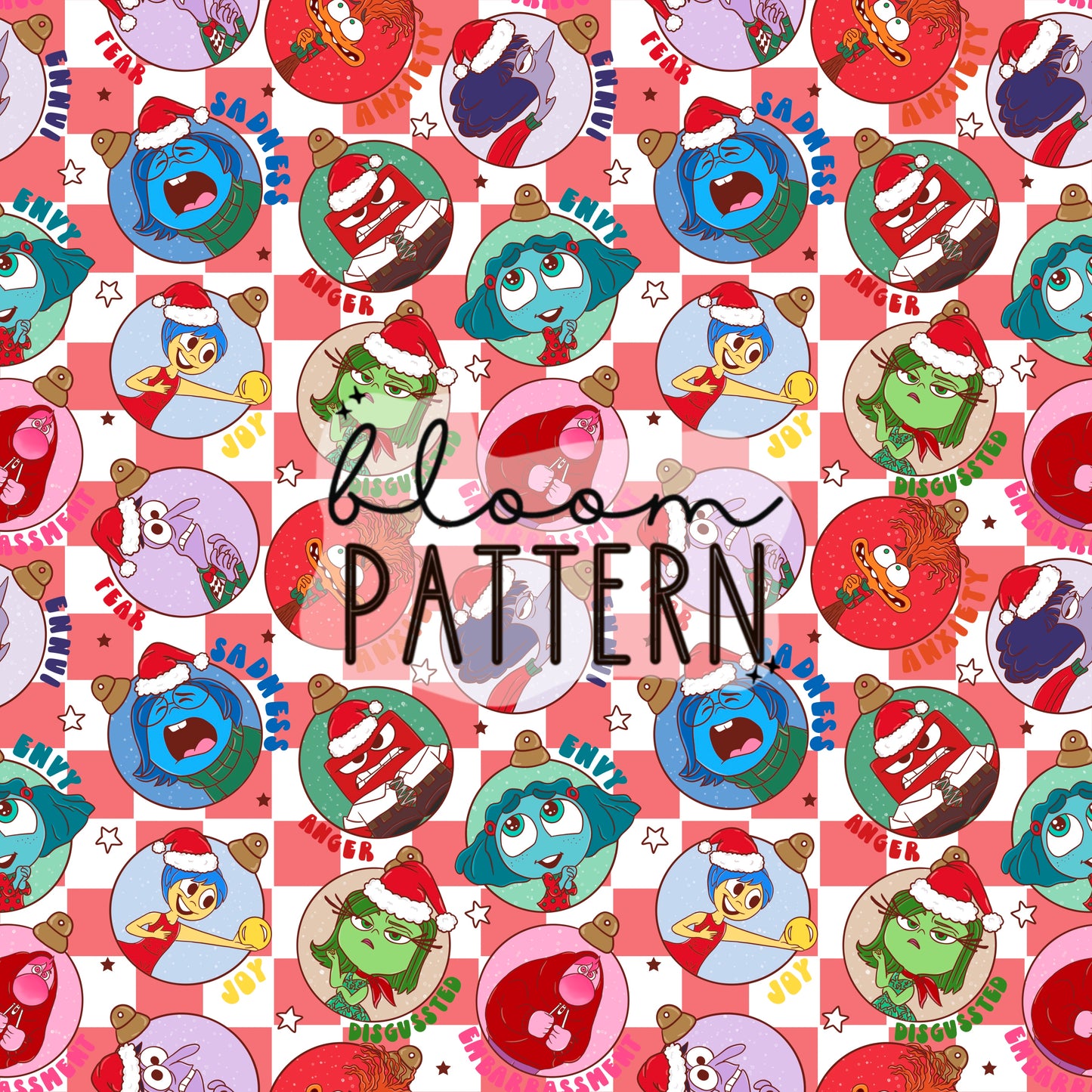 Christmas Inside Out 2 Emotions Seamless Pattern