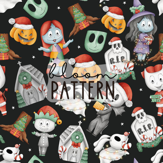 Jack Christmas Spooky Sally Seamless Pattern